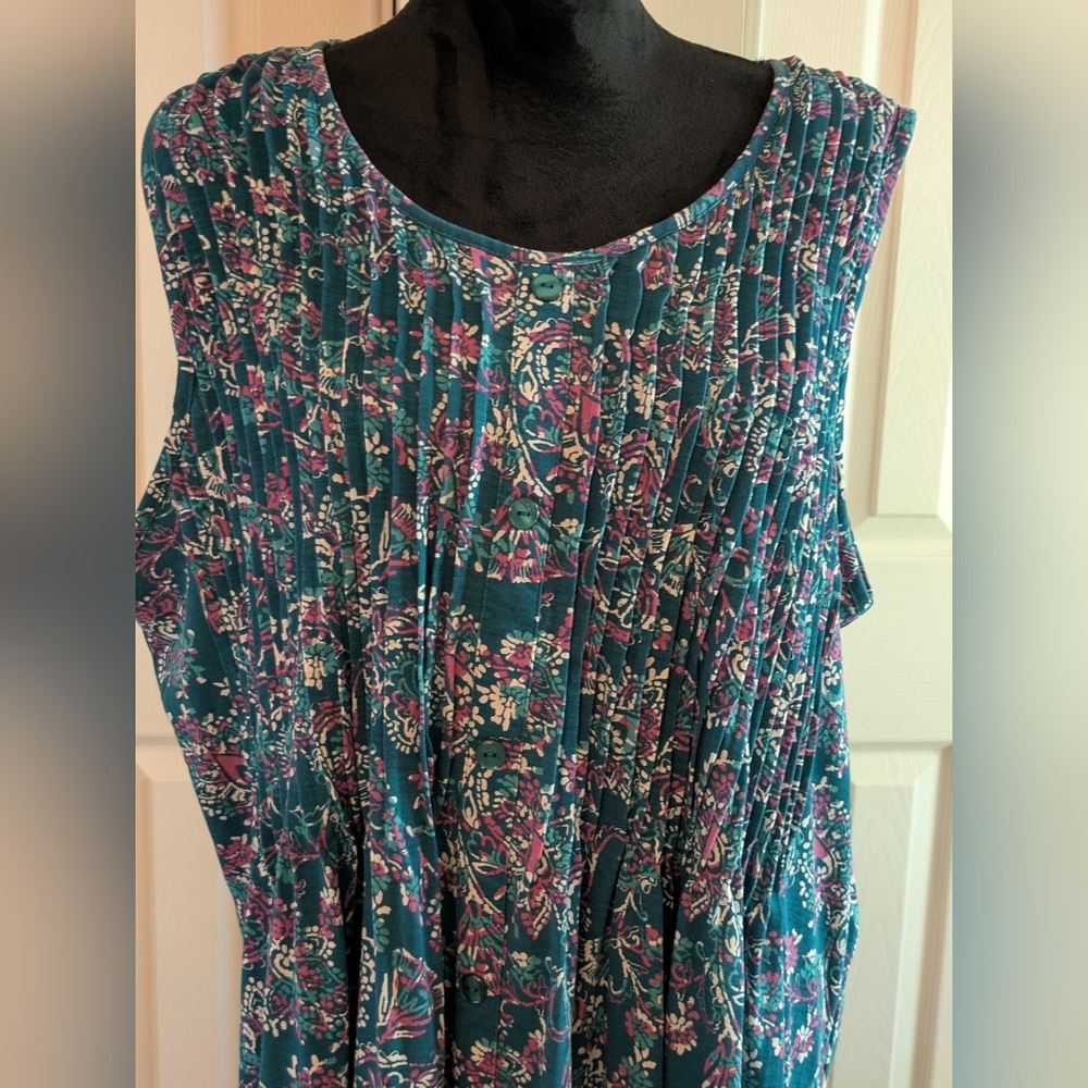 Woman Within Blue and Pink Floral, Long Dress 2X